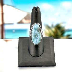 Larimar Caribbean Natural 925 Silver Gemstone Crystal Ring